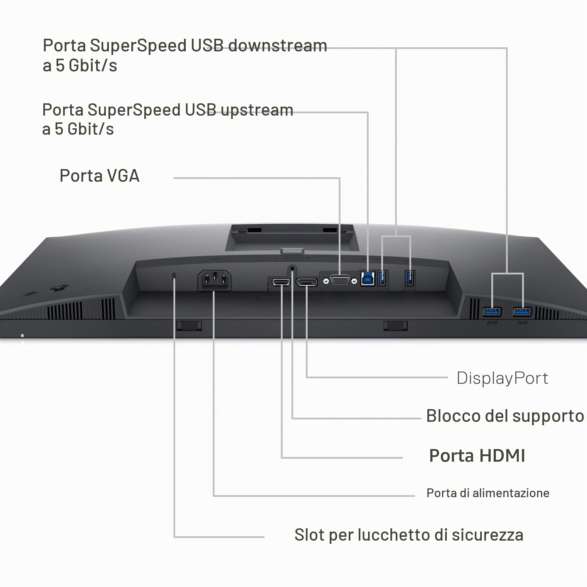 Dell P2422H 24" Full HD (1920x1080) Monitor, 60Hz, IPS, 5ms, 99% sRGB, DisplayPort, HDMI, VGA, 5x USB, 3 Anni di Garanzia, Nero