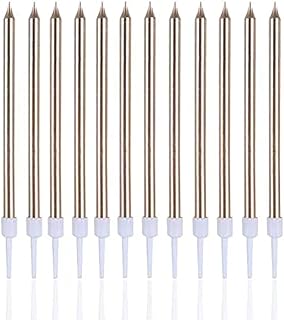 Beauenty 12Pcs Birthday Cake Candles Champagne Gold Color 12cm Tall Pencil Candles for Birthday Wedding Baby Shower Party Decoration (Champagne Gold)