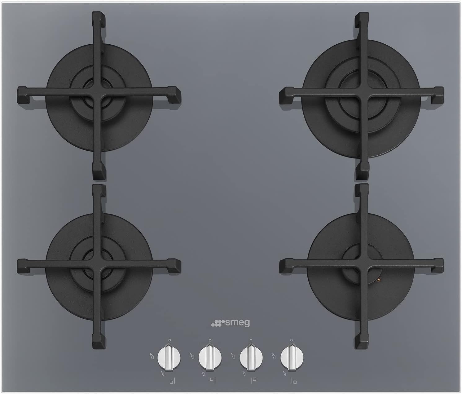 Smeg Cucina 60cm Gas on Glass 4 Burner Gas Hob Silver Mirrored Glass