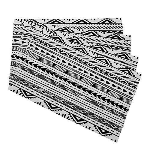 Mugod Ethnic Placemats Black And White Geometric Tribal Ethnic Pattern Decorative Heat Resistant Non-Slip Washable Place Mats For Kitchen Table Mats Set Of 4 12"X18" #TOP21