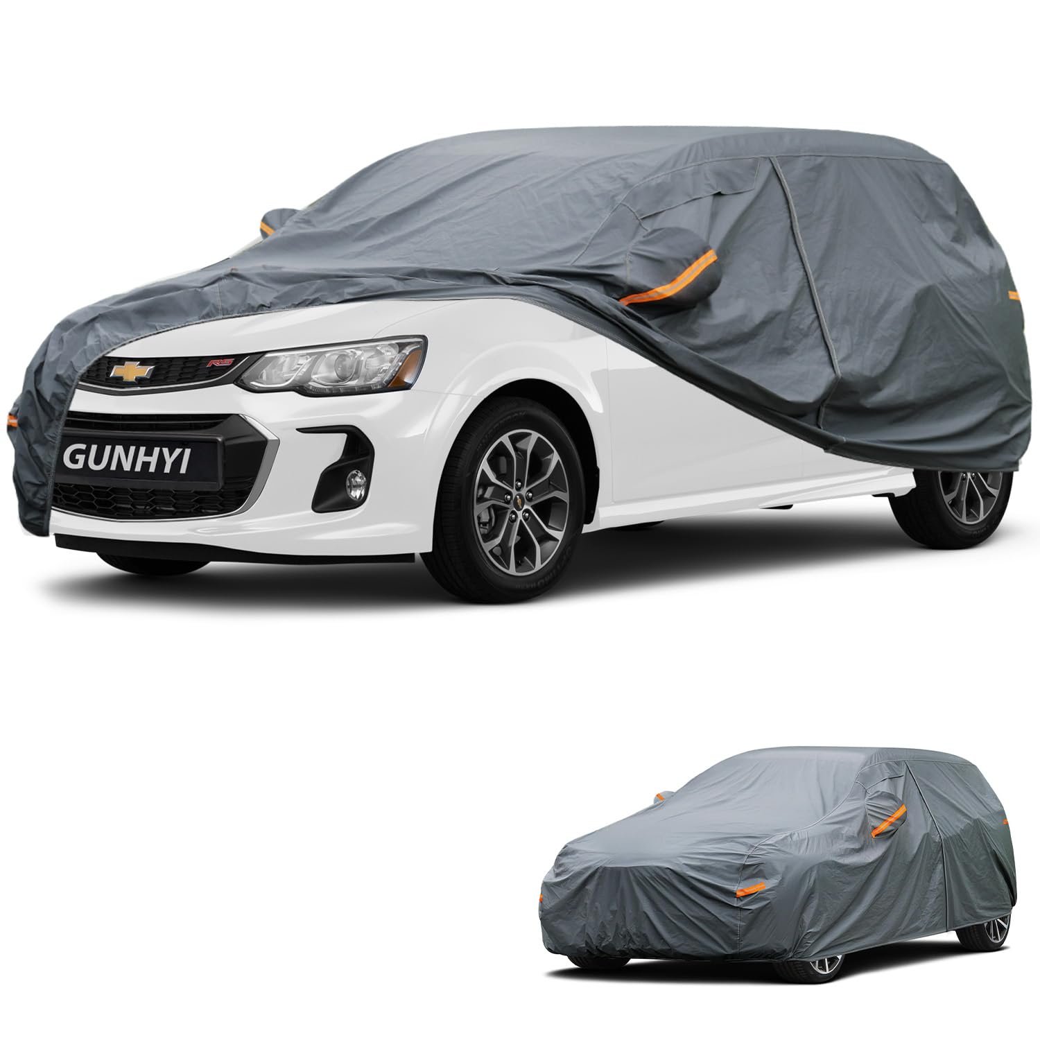 GUNHYI Premium Car Cover Custom Fit Chevrolet Sonic Hatchback, 16 Layers Heavy Duty Car Cover Waterproof All Weather with Zipper Door for Sun Rain Snow Dust Uv Protection