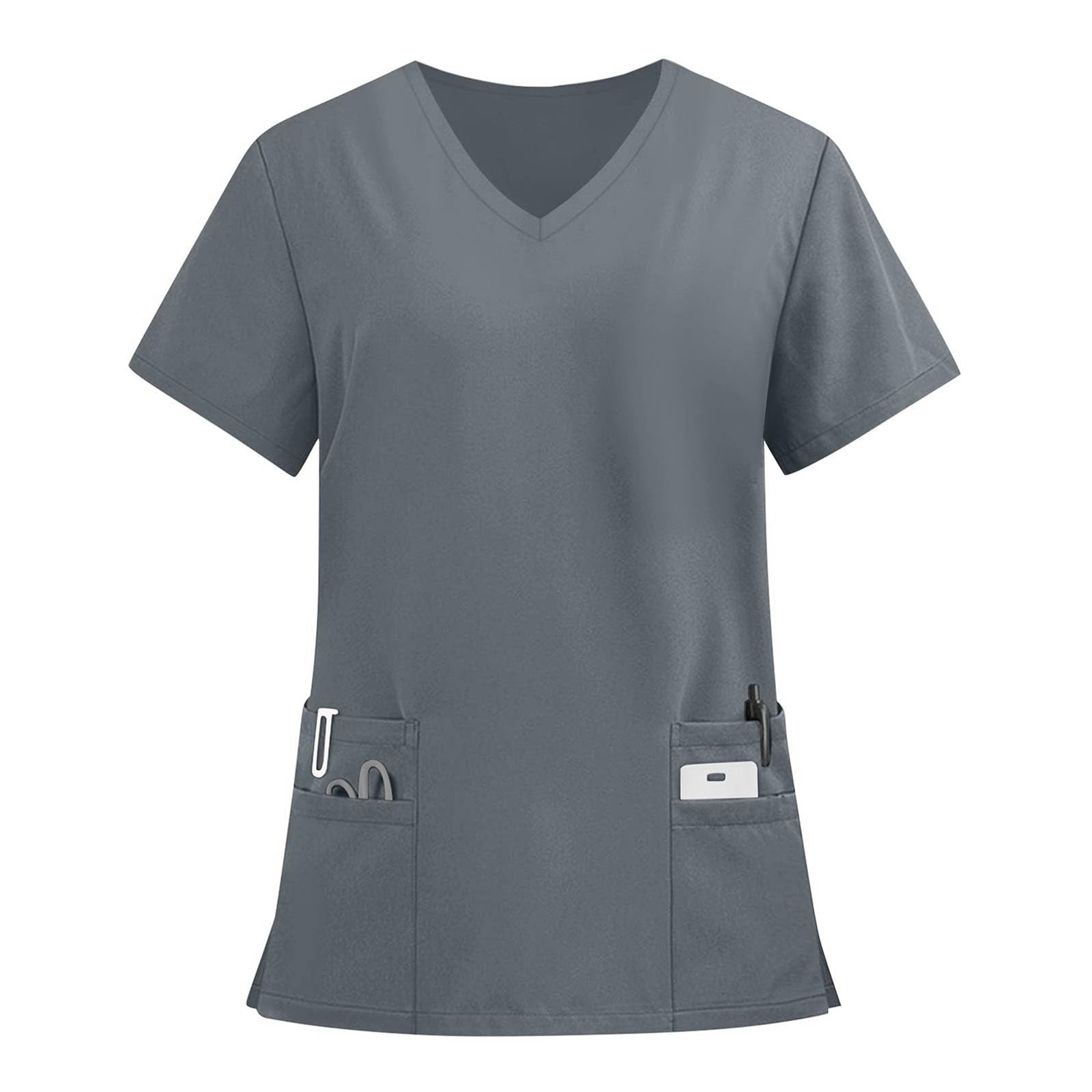 FONMA Scrub Tops for Women V Neck Stretch Shirts with Pockets Nurse Uniform