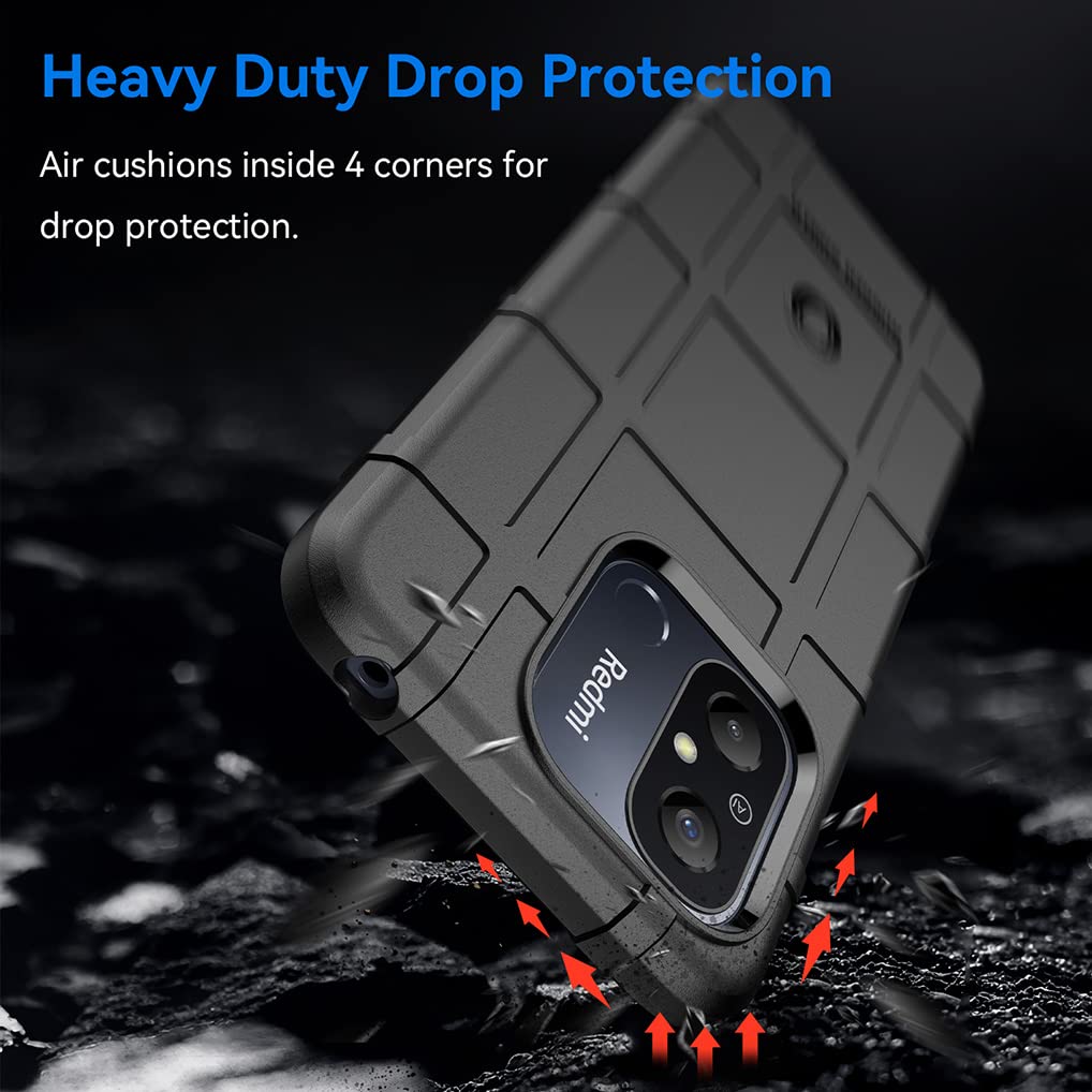 SEAHAI Cover per Xiaomi Redmi 12C / Xiaomi Redmi 11A, Militare Custodia Protettiva con Tutto Il Corpo, Case Cover Antiurto Anti-Caduta con Fodera in Microfibra - Nero