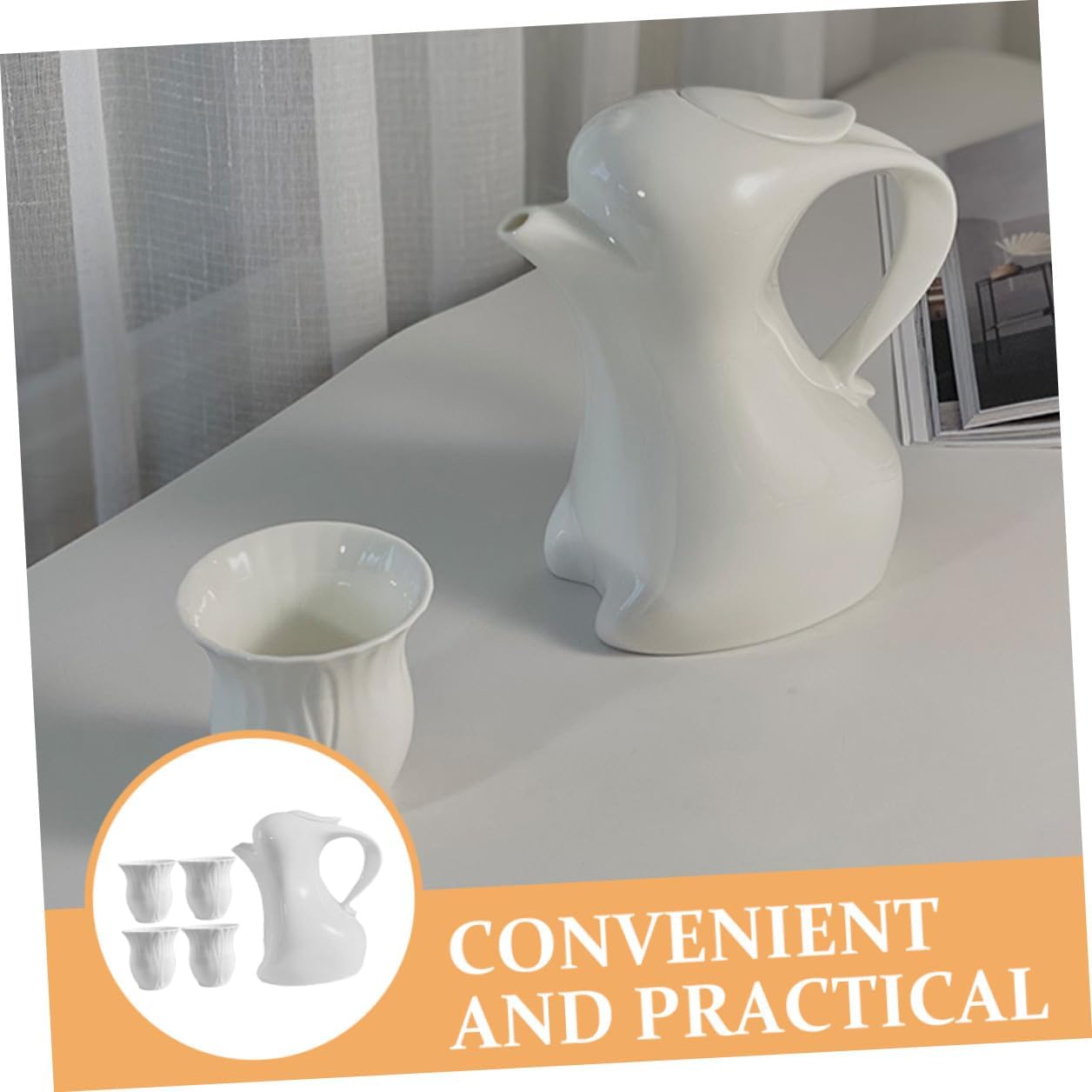 Ceramic Bunny Kettle Tea Set with 4 Cups, Easter Rabbit Design Water Pitcher and Coffee Pot for Afternoon Tea and Party Serving