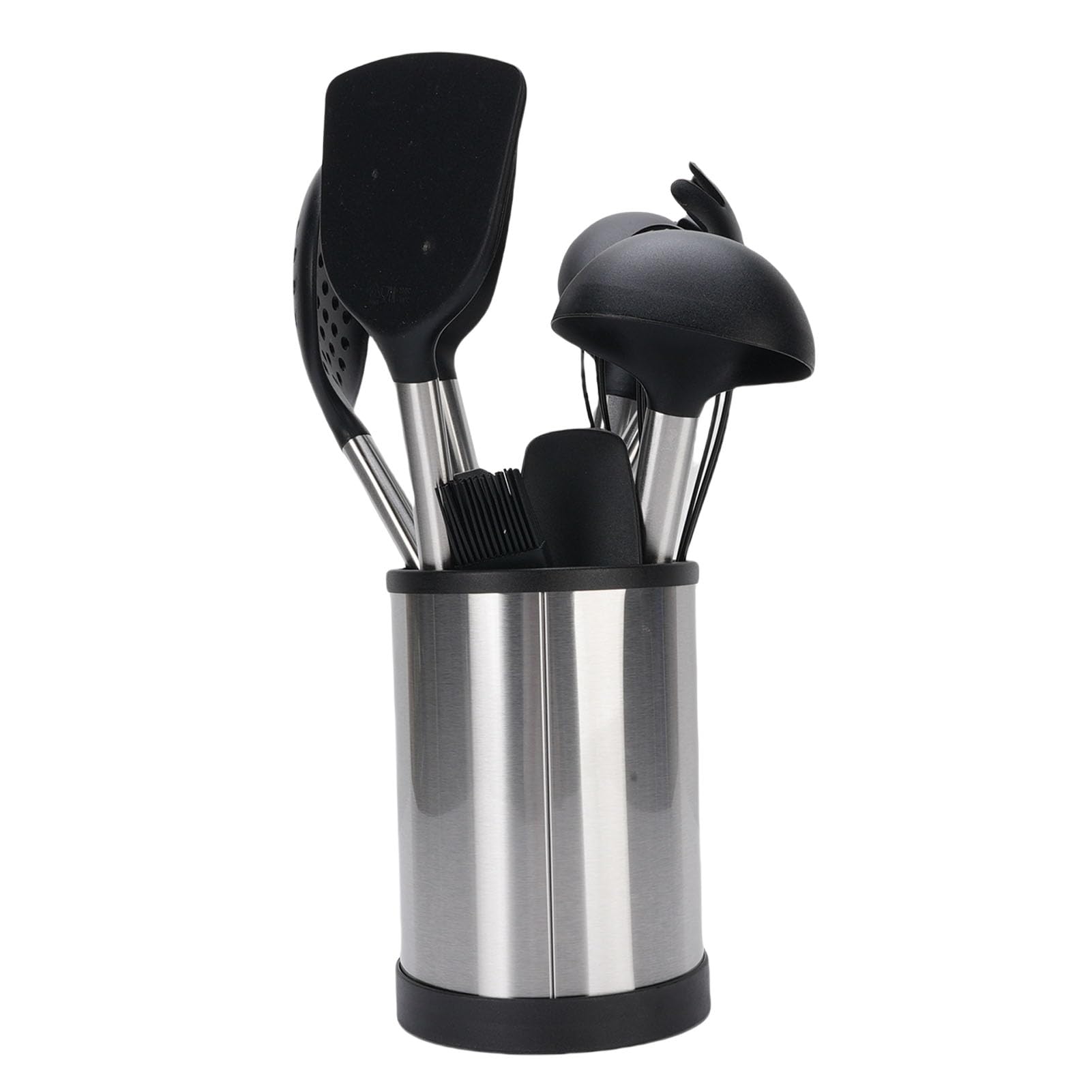 Set di Utensili da in Acciaio Inossidabile con Manico in Silicone Utensili da con Impugnatura Antiscivolo Cottura più, Include Spatola, Cucchiaio, Frusta e Supporto Rotante per Riporre in Modo