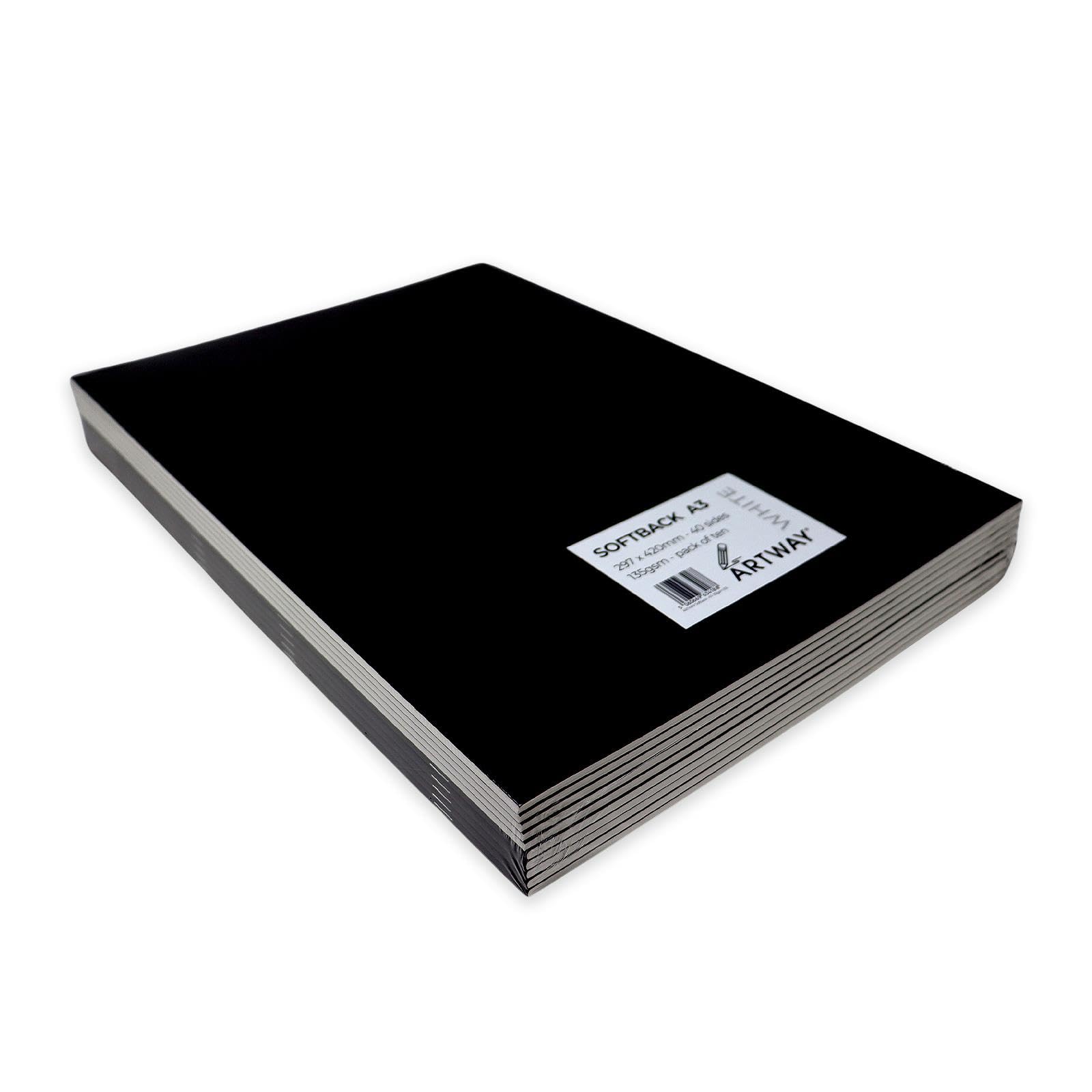 Artway Skizzenbuch mit Softcover, A3, Hochformat, 135 g/m² Zeichenpapier, 20 Seiten/40 Seiten, 10 Stück, weiß
