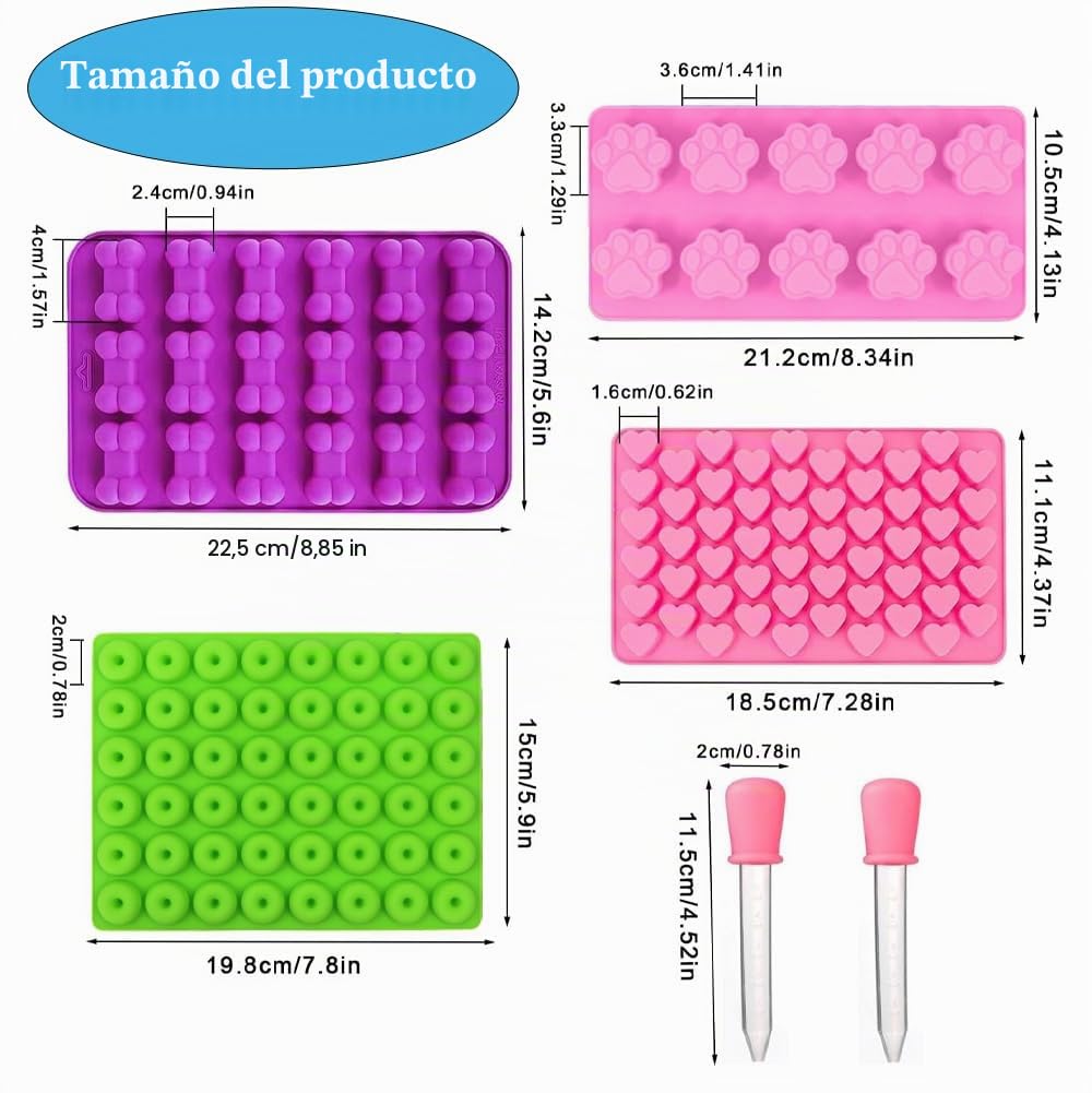 LightBeacon 4 Piezas Moldes Silicona Reposteria, Alfombrilla para Hornear para Perros con 2 Goteros, Alfombrilla para Hornear Juego de Galletas para Perros, para Chocolate, Caramelo, Gelatina
