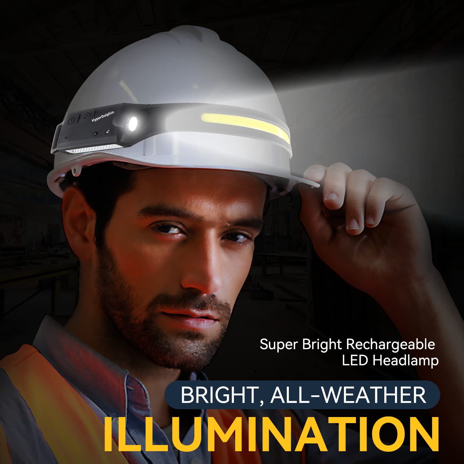 HyperDolphin Torcia Frontale LED Ricaricabile Illuminazione a 230° Leggera Resistente alle Intemperie 5 Modalità di Luce Ricarica USB Lampada da Lavoro per Campeggio Escursionismo Corsa (2)