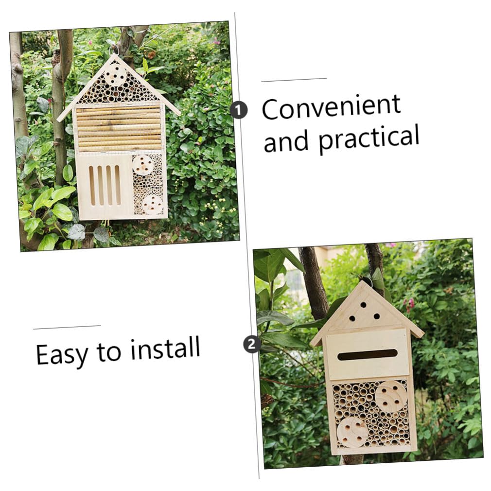 2 Stück Hängendes Insektenhaus für Marienkäfer und Bienen Nistkasten mit Schutz vor Regen Natürliche Gartendekoration 12x7x23cm 19x4x35cm