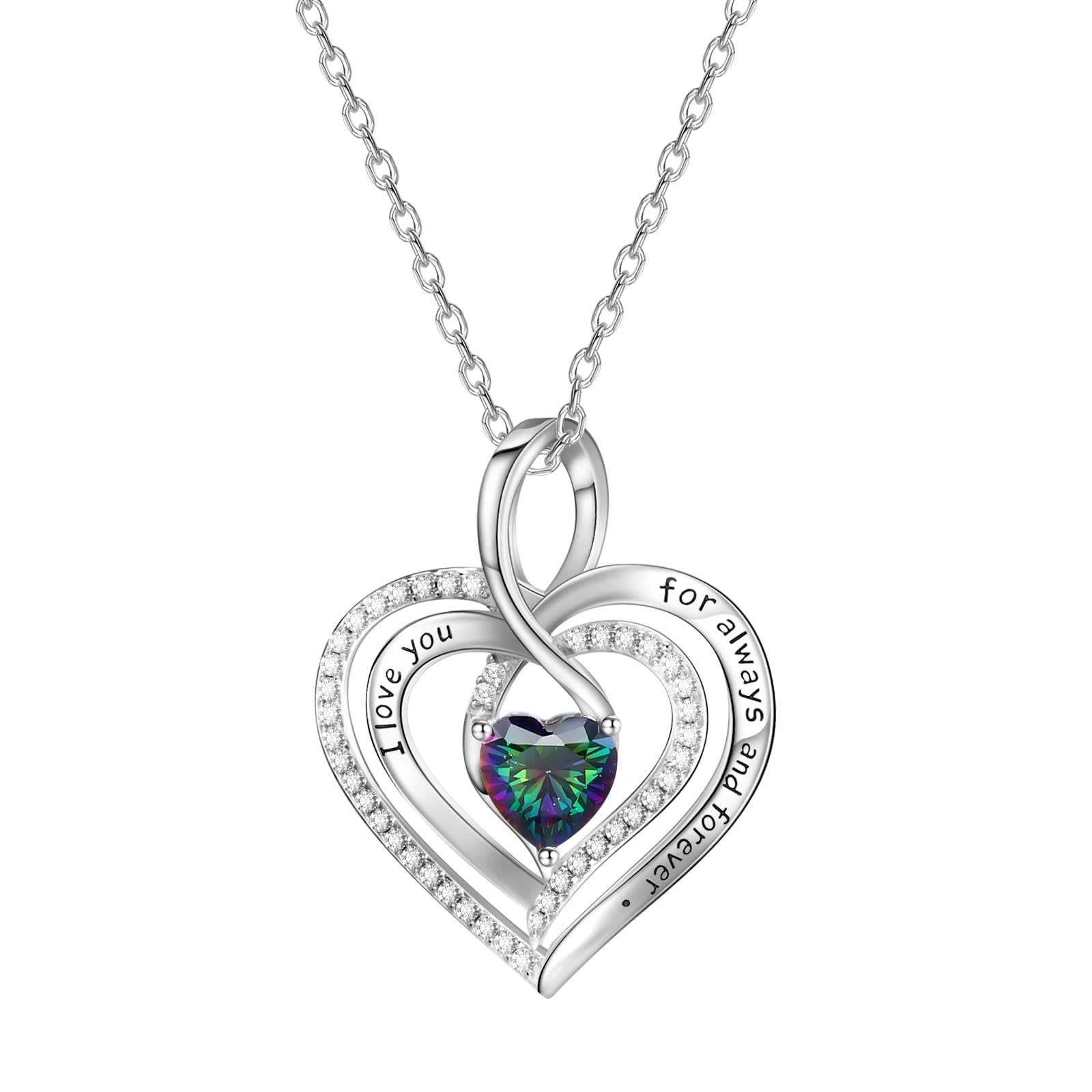 Cacupol Triple Heart with Infinity Birthstone Necklace for Women 925 Sterling Silver Palted White Gold Gifts for Wife Girlfriend Mom Women