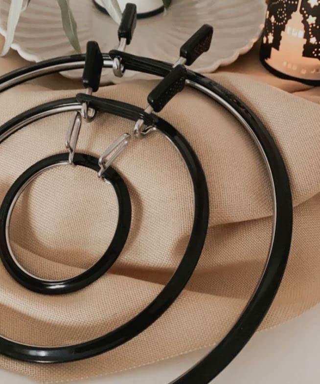 Image of Nurge Metal Embroidery Hoops - Premium Spring Tension Embroidery Hoop for Cross Stitch - Durable Ring with Quick Release Safety Clip - Ideal for Crafters,Beginners & Professionals - Black - Small