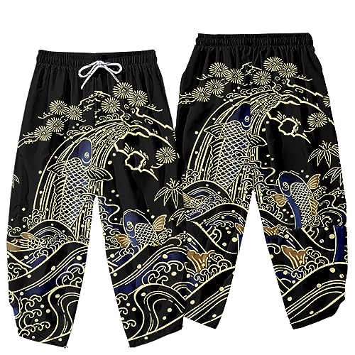 Image of DOSLAVIDA Men's Japanese Kimono Jacket Set Stylish Open Front Coat With Shorts Chinese Style Printed Cardigan Suit