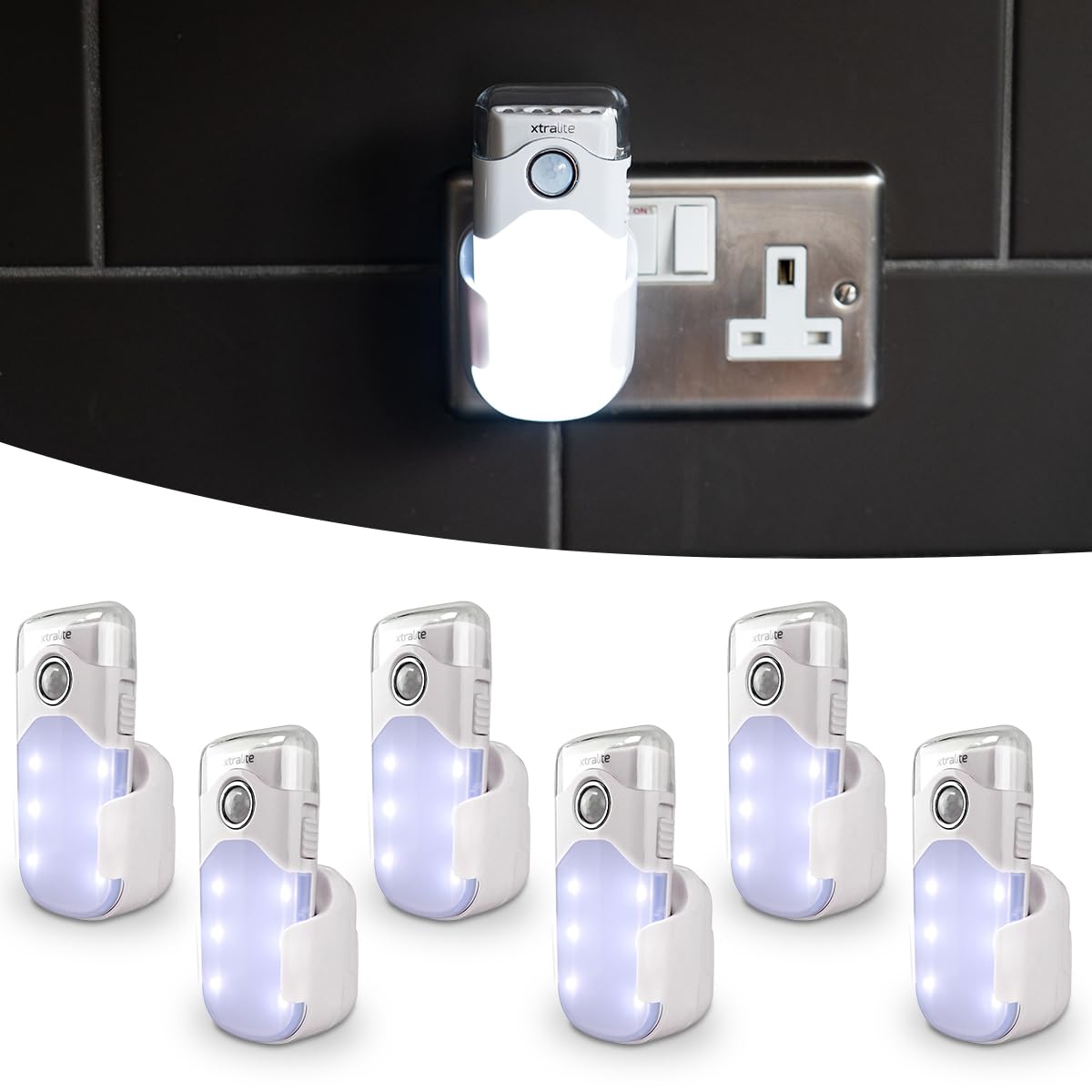 Xtralite Nitesafe Duo Rechargeable Night Light & LED Torch – Automatic Power Failure Light with Motion Sensor, Dual Night Light Modes, Wireless Induction Charging - Six Pack
