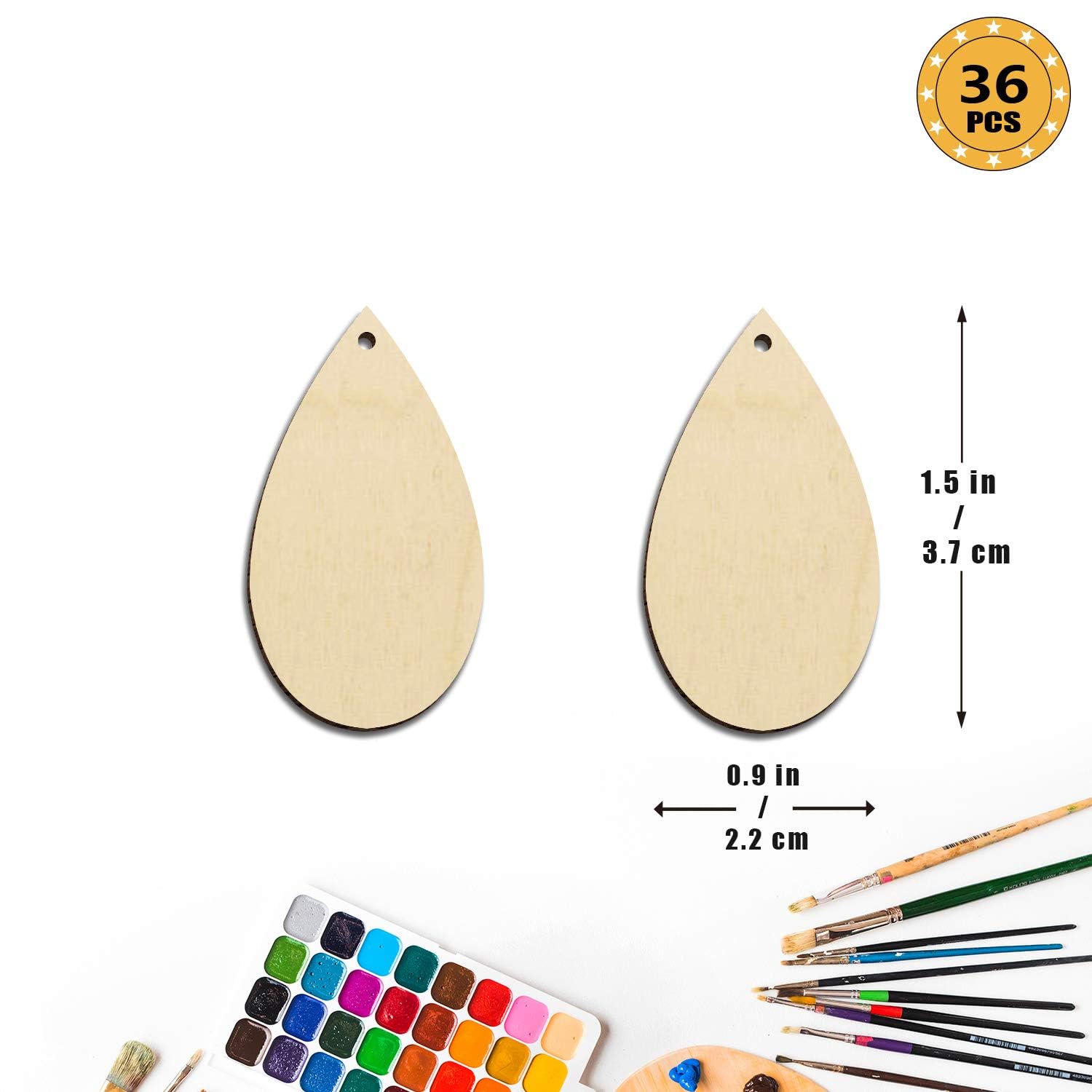 Pendientes de madera en blanco para mujeres y niñas, pendientes de lágrima, pendientes para hacer joyas, pendientes en blanco, colgantes a granel de bricolaje ligeros, 1,5x0,9"-36 piezas