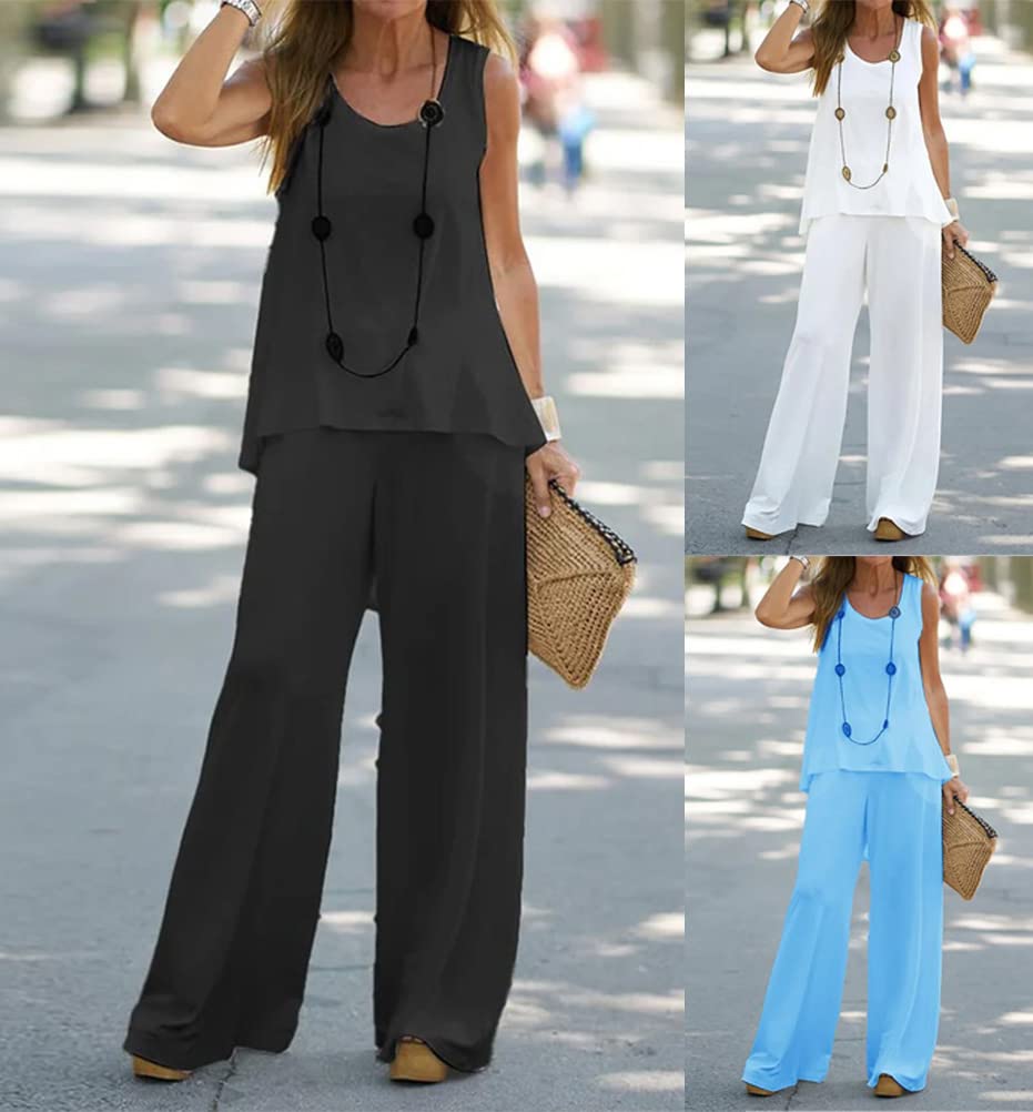 shownicer Conjuntos Deportivos para Mujer 2 Piezas Conjuntos de Chándales Casual Camiseta Mujer Sin Mangas y Pantalón para Primavera Verano
