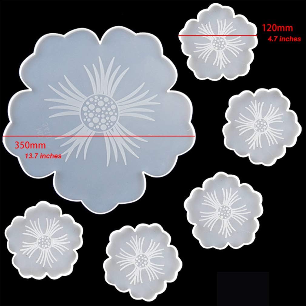 Remanbo Flower Tray and Coaster Molds Flower Shape Epoxy Resin Casting Molds, 1pcs Large Resin Tray Mold and 5pcs Coaster Molds