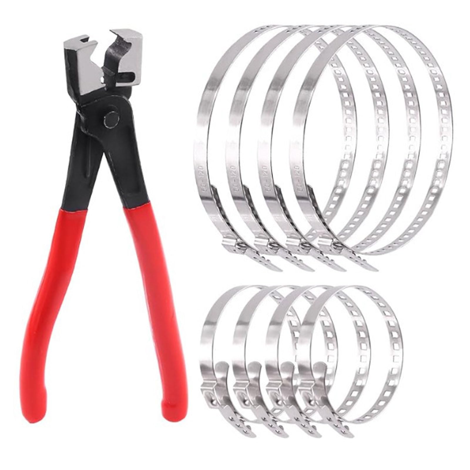 Multipurpose Hose Clamp Plier CV Joint Boot Clamp Pliers Set Comes with 8Pcs Spare Crimp Bands for Car Service Hose Crimping Pliers