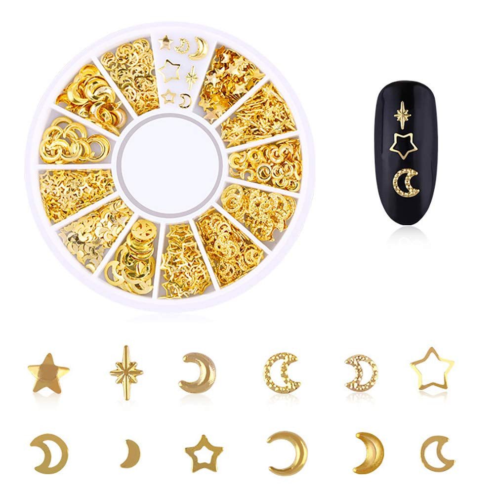 WOKOTO 6 Boxes Gold Silver Hollow Nail Art Studs Set Star
