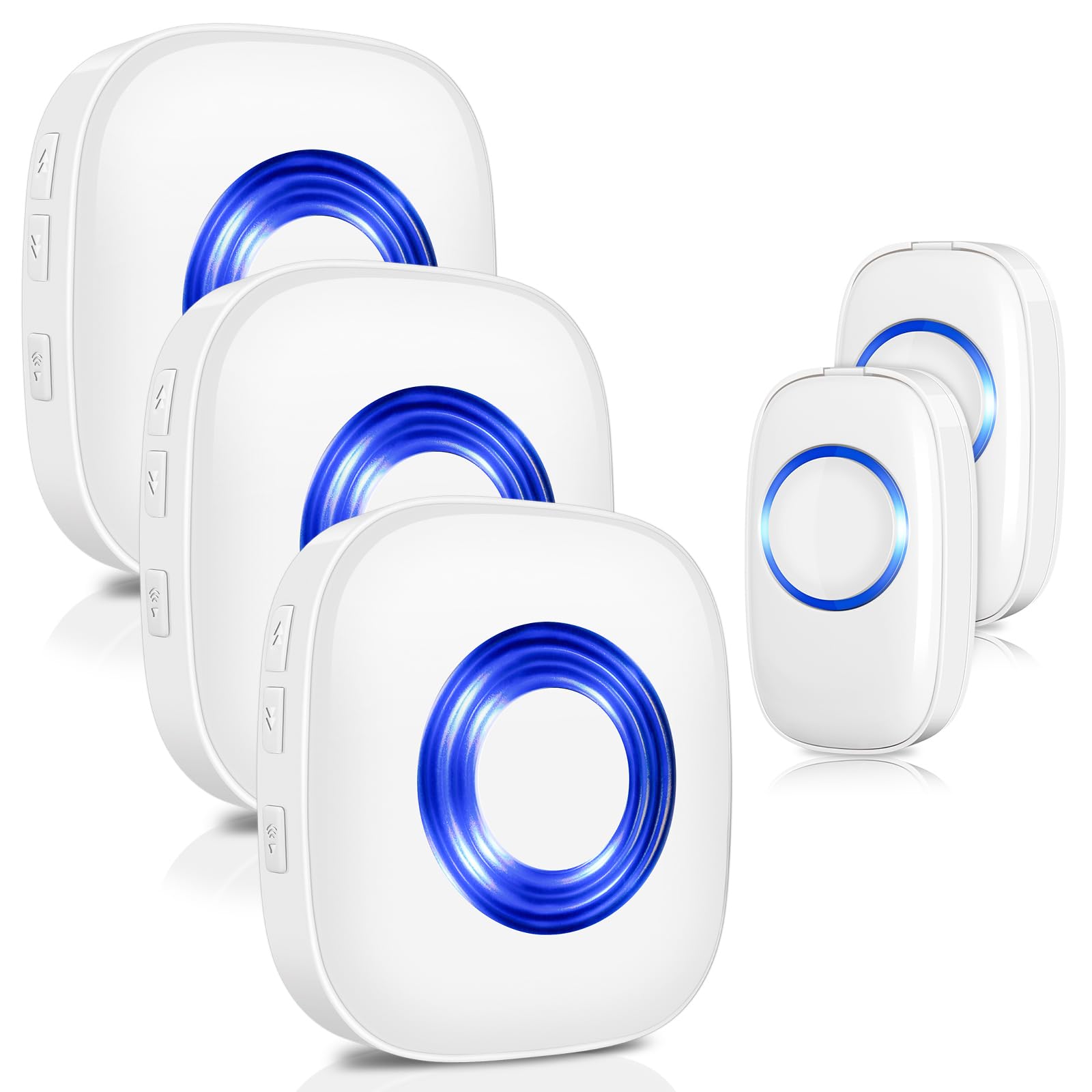 PHYSEN Model CW Wireless Doorbell kit with 2 Push Buttons and 3 Plugin Receivers,Operating at 1000 feet Long Range,4 Volume Levels and 52 Melodies Chimes,No Battery Required for Receiver