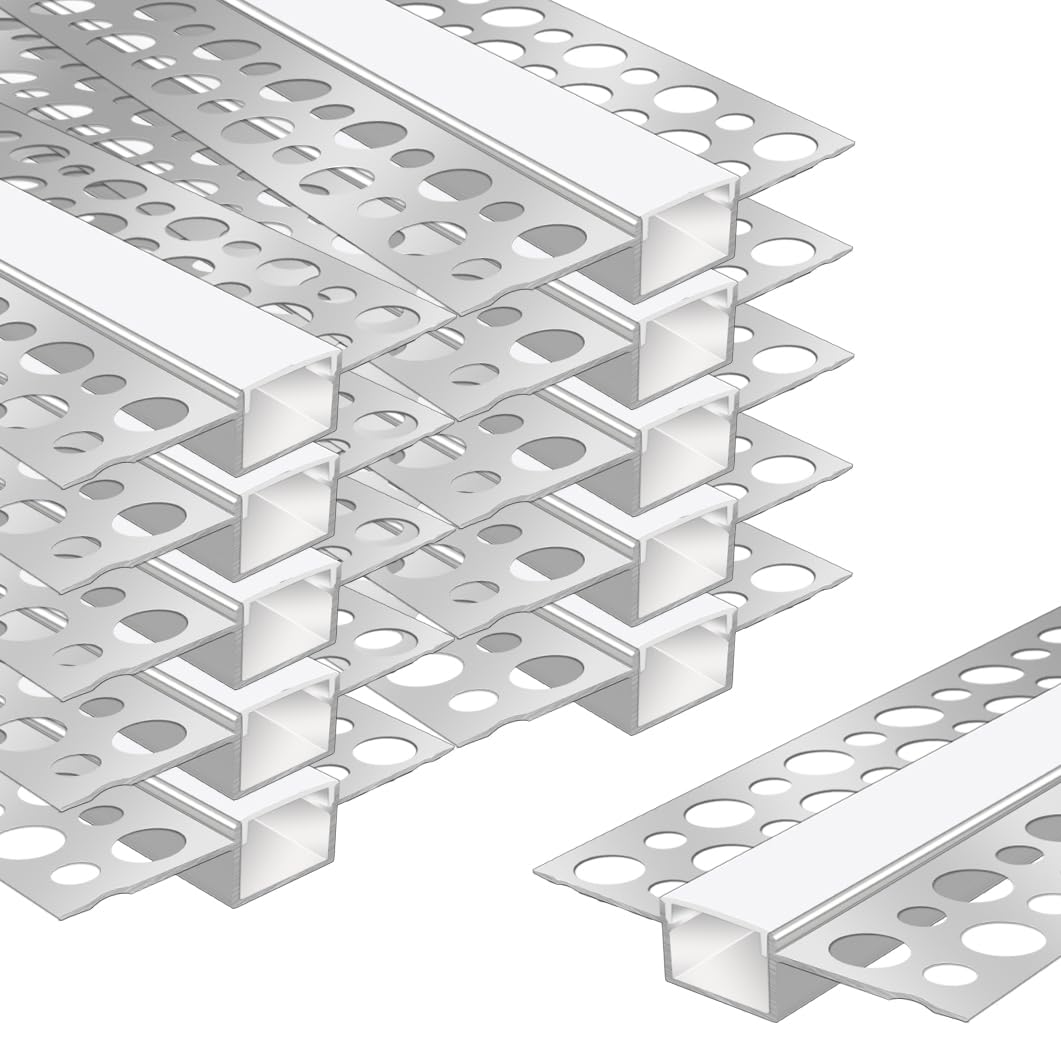 Plaster-in Drywall LED Profile, 10 Pack 3.3ft/1M Aluminum LED Profile with Milky Diffuser for 9mm LED Strip, Trimless Plaster Aluminum Profile Channel for Ceiling and Wall