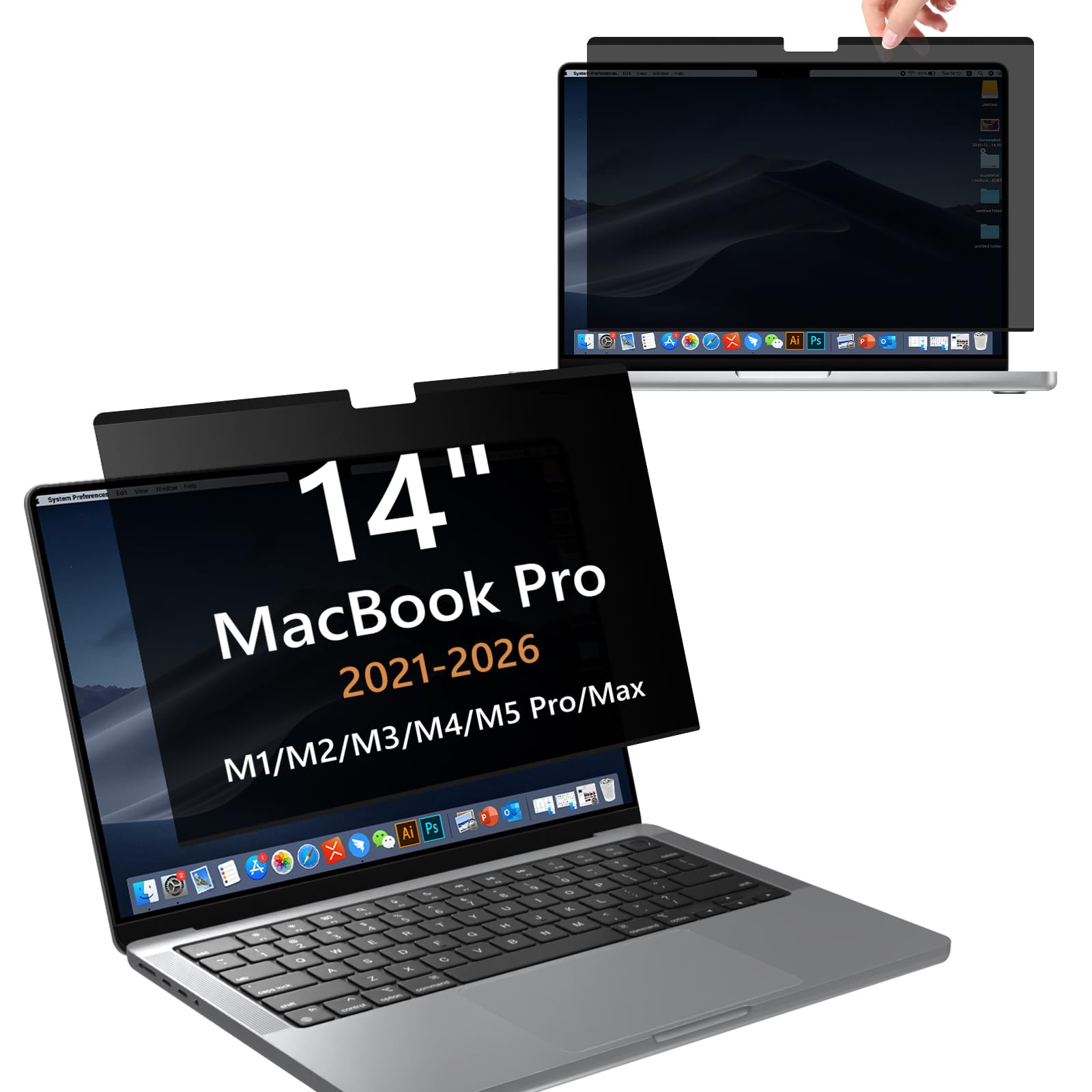 MacBook PRO 14 Pollici 2026 M5 PRO/Max, 2025～2021 (M5/M4/M3/M2/M1 PRO/Max) Filtro Magnetico Privacy, Pellicola Protettiva Rimovibile Schermo, Anti Luce Blu Antiriflesso, Anti-Spia