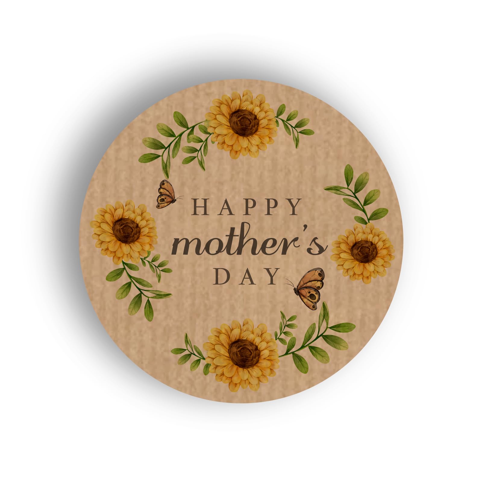 Mother's Day Yellow Floral Paper Labels, 37mm Self-adhesive Stickers, Multipack Stationery Craft Decor Labels (Kraft Brown Paper Labels, Pack of 450)