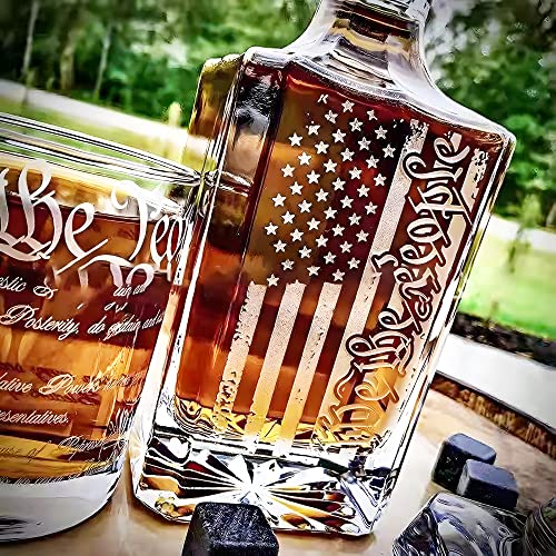 YJGS Whiskey Decanter Engraved We The People American Flag Decanter Set with 2 Glasses for Liquor Scotch Bourbon or Wine, Father's Day Patriotic Gift - Image 3