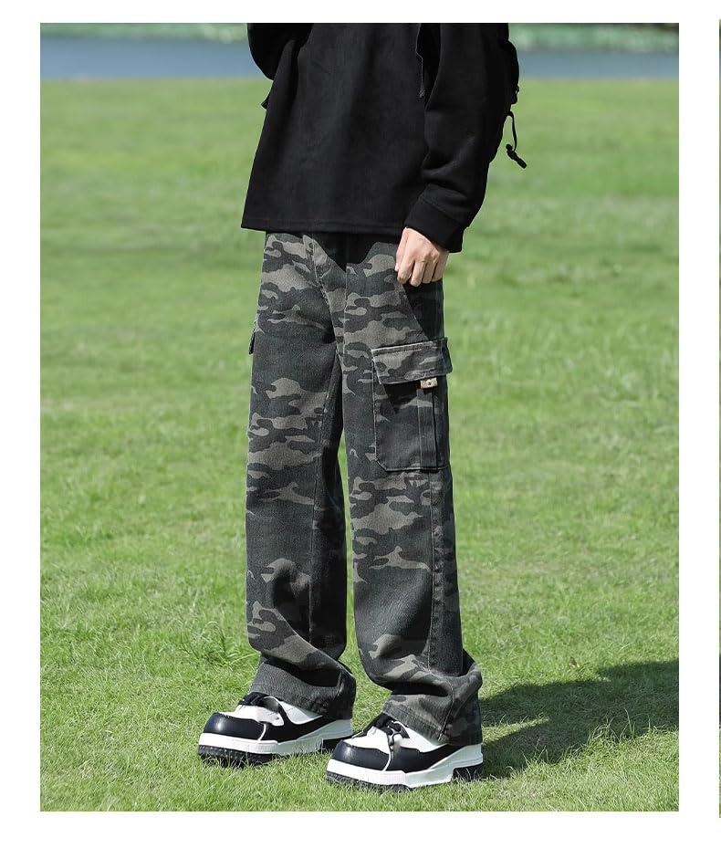 Camouflage Cargo Jeans Men's Spring Autumn American Loose Straight Casual Long Pants2