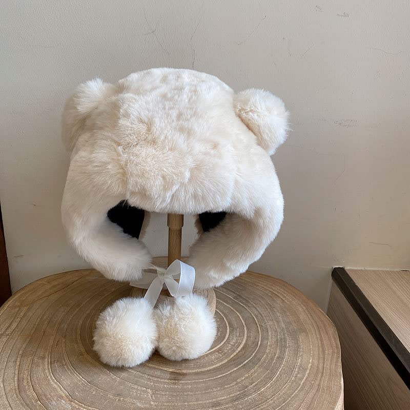 Women Bear Hat Cute Animal Trapper Hat Girl Winter Earflap Beanie Warm Tropper Windproof Hooded Hat Headwear4