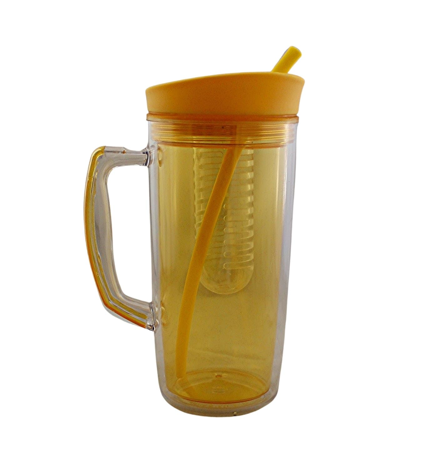 Dependable Industries' 37oz BPA-Free Plastic Double Wall Tumbler with Silicone Straw and Fruit Infuser: Vibrant Yellow Hydration Solution for Healthy, Flavorful Drinks