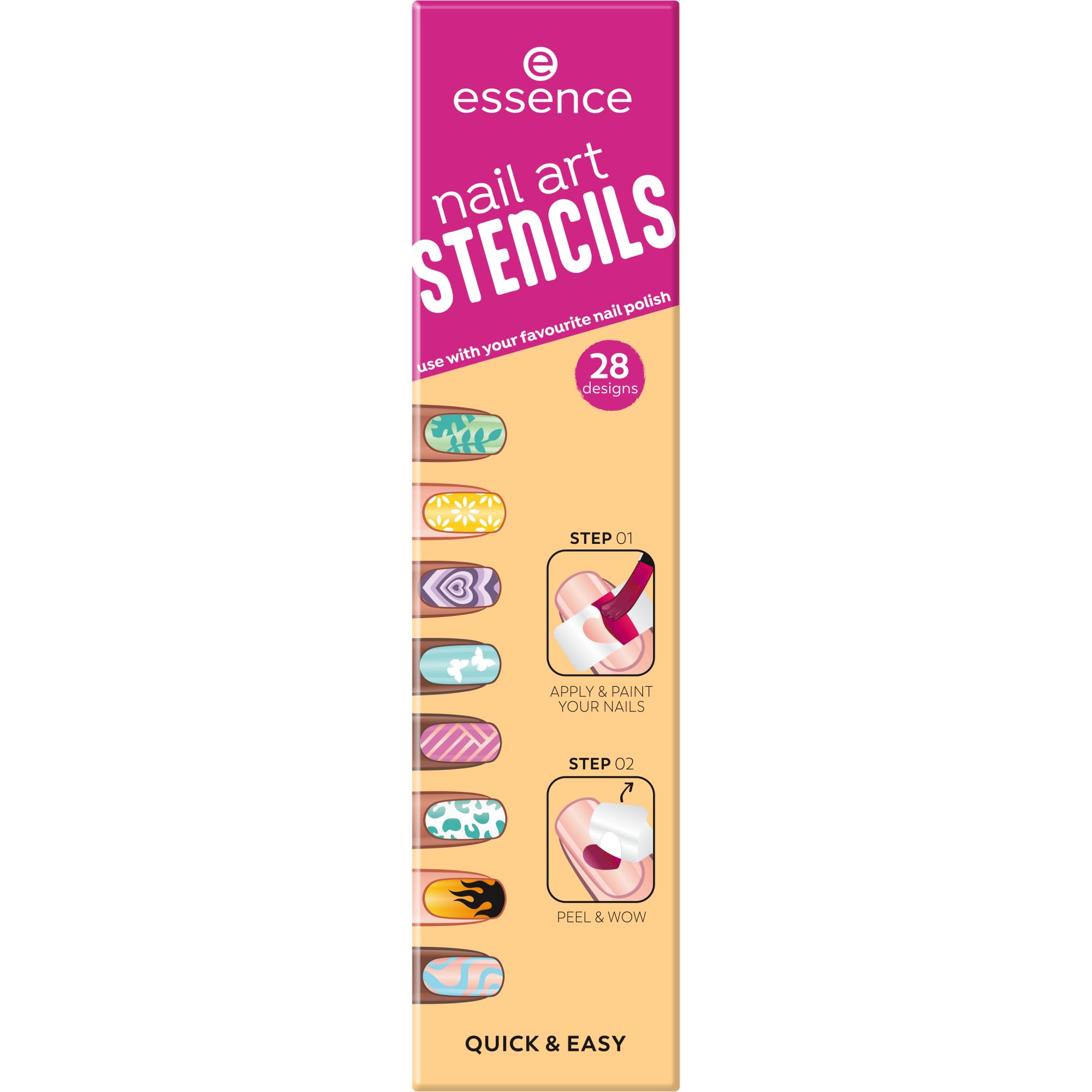 essence PLANTILLAS nail art, resultado inmediato (28pcs)