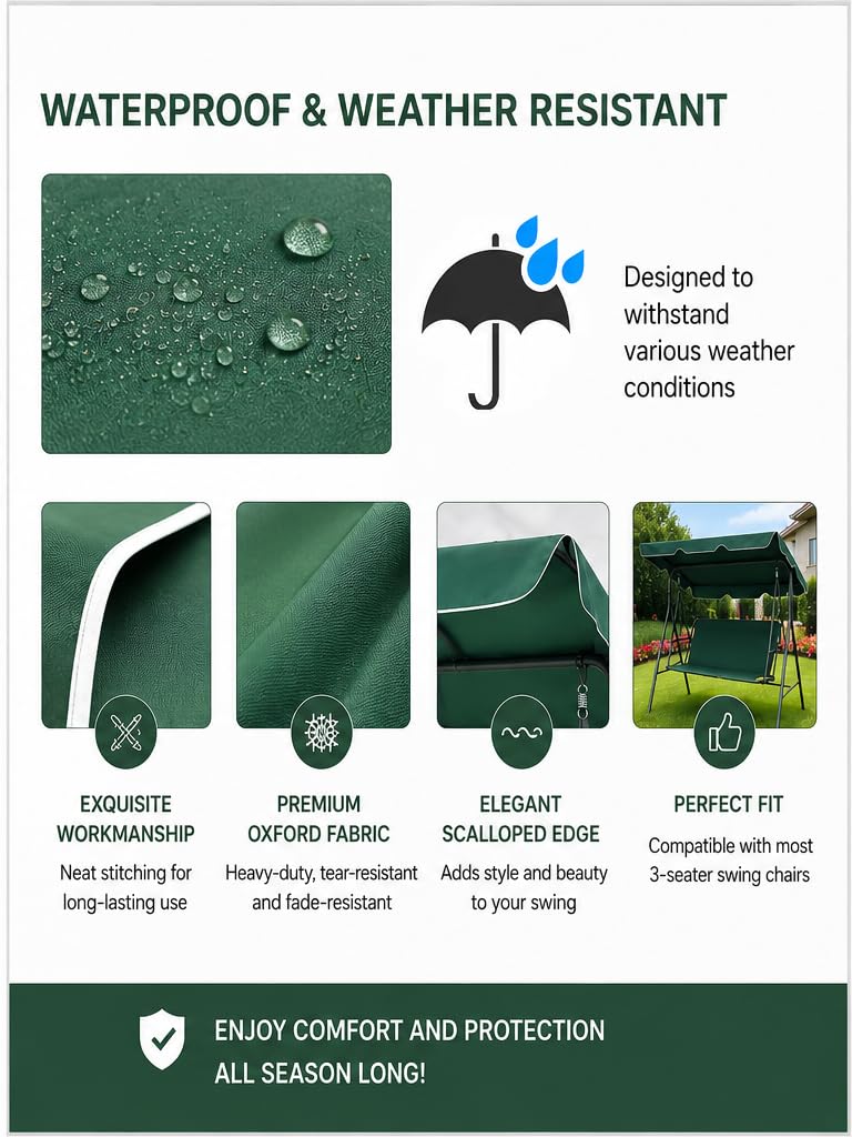 Tettuccio di Ricambio per Dondolo da Giardino – Telo Tetto Impermeabile con Protezione UV – Copertura Parasole Resistente per Altalena da Esterno – SOLO TESSUTO, Struttura NON Inclusa (120 x 200)