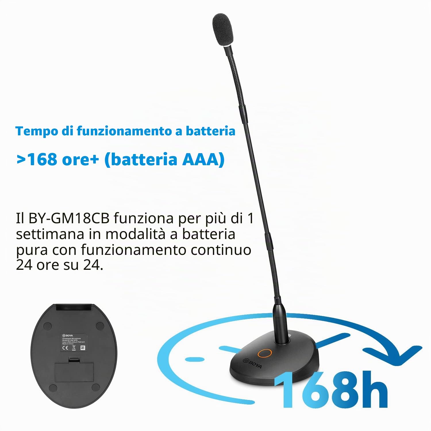 BOYA BY-GM18CB - Microfono a condensatore a collo d'oca da 18" con base da tavolo, indicatore LED, parabrezza in schiuma per conferenze, video streaming in diretta