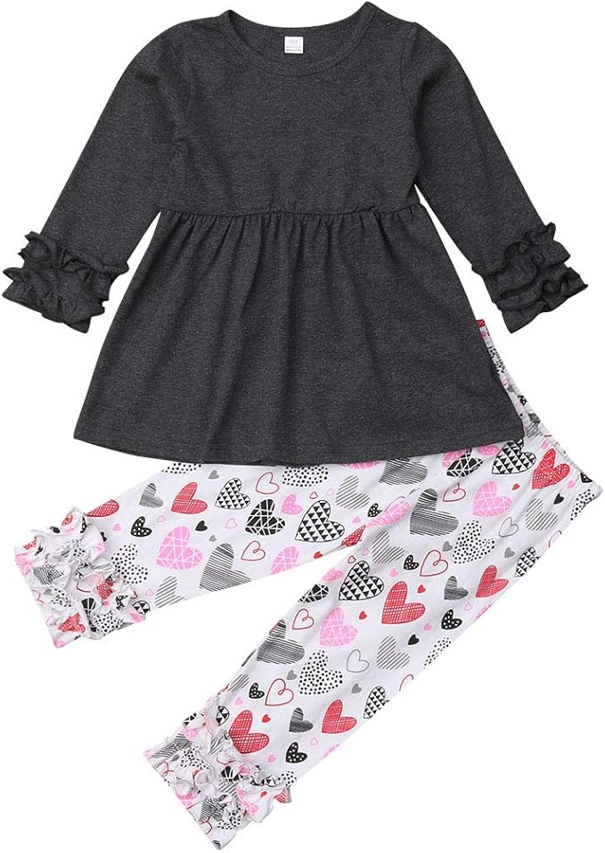 BULINGNA 2Pcs/Set Toddler Little Girl Valentine Outfit Long