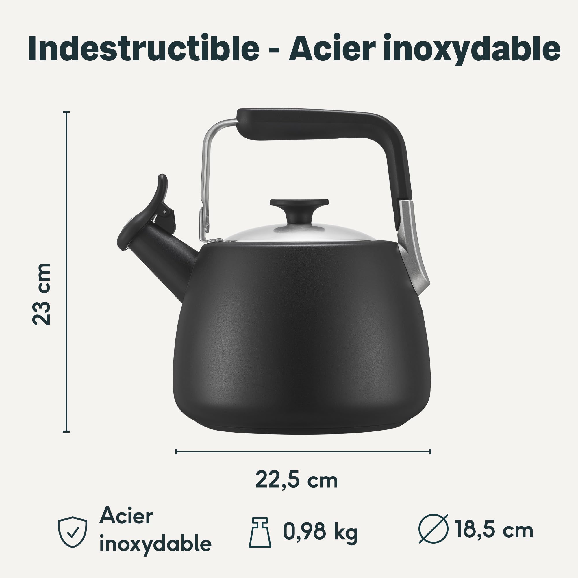 Silberthal Bouilloire à induction 2,8 l sifflante en acier inoxydable - Bouilloire pour camping - Noir