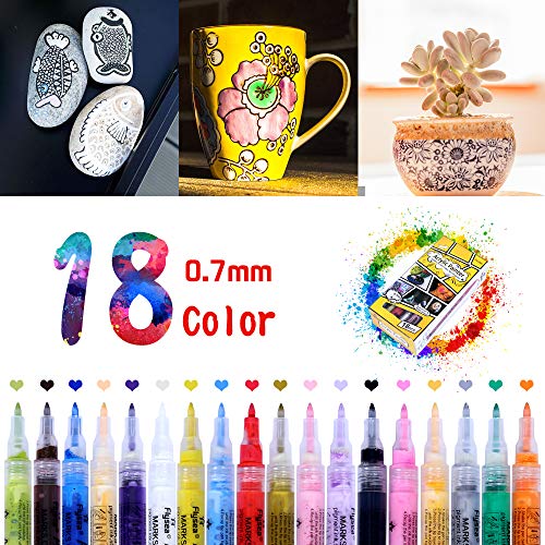 Wrei Rotuladores De Pintura Acrílica, 18 Colores Marcadores Rotuladores para Pintar en Piedra,DIY Art, Cerámica, Porcelana, Vidrio, Guijarros, Tela, Lienzo, Madera y Diseño De Tazas Personalizadas