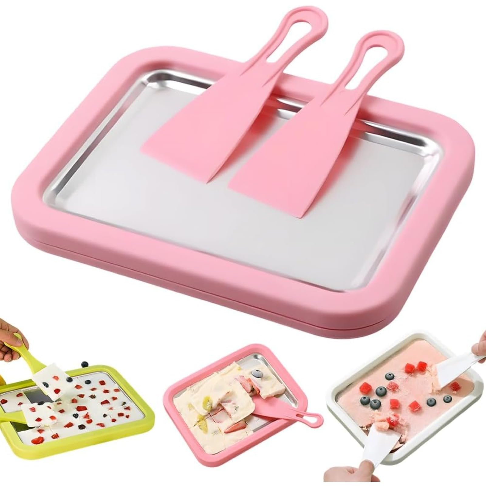 At-Home Rolled Ice Cream Maker Kit with Freeze Tray DIY Frozen Dessert Machine with Stainless Steel Scrapers Make
