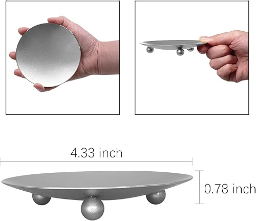 Miniatura 3 de Portavelas decorativo de hierro, soporte de vela para velas LED y de cera, spa, baño, bodas, 4.33 x 0.78 pulgadas, juego de 3 (plateado)