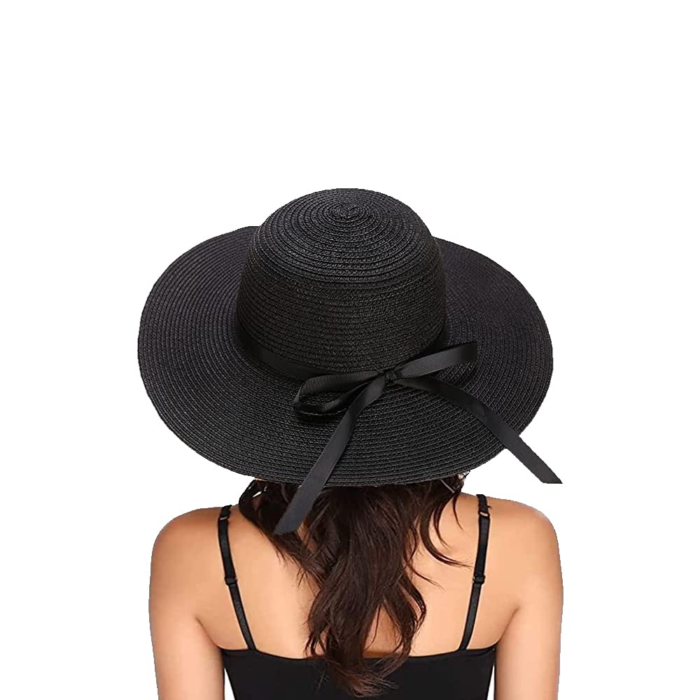 Eight Space Sombrero De Paja para Mujer, Sombrero De Paja De ala Ancha De Verano Plegable Ajustable con Lazo, Sombrero De Playa para Mujer para Playa, Vacaciones, Actividades Al Aire Libre