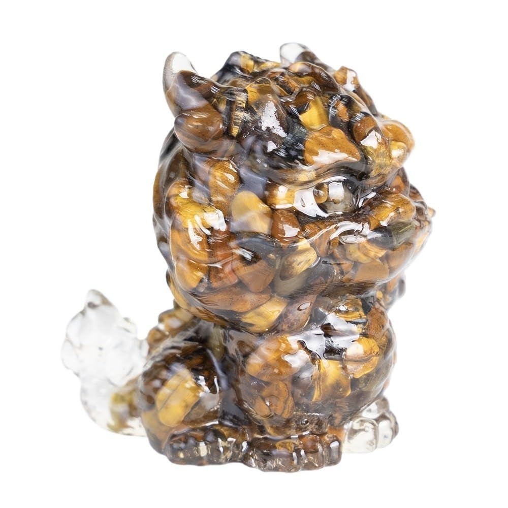 HUFFA Natural Crystal Resin Tabletop Decoration with Auspicious Animal Figurines(Tigereye)