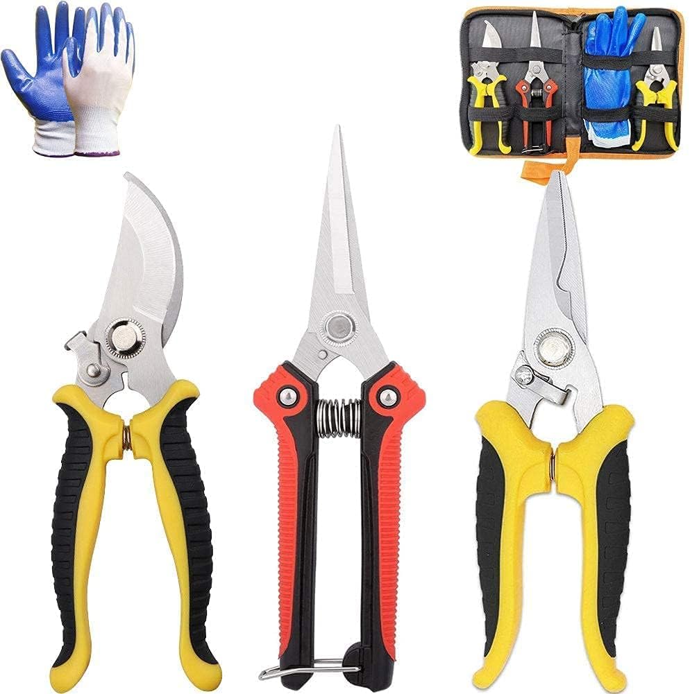 3 pack Garden Secateurs,Stainless Steel Pruning Scissors Kit with Blade Locking, Ergonomic Garden Shears Set for Fruit Branch, Hedge,Fruits & Vegetables, Plants(with Non-slip Gloves) 3 pack Garden Secateurs,Stainless Steel Pruning Scissors Kit with Blade Locking, Ergonomic Garden Shears Set for Fruit Branch, Hedge,Fruits & Vegetables, Plants(with Non-slip Gloves)
