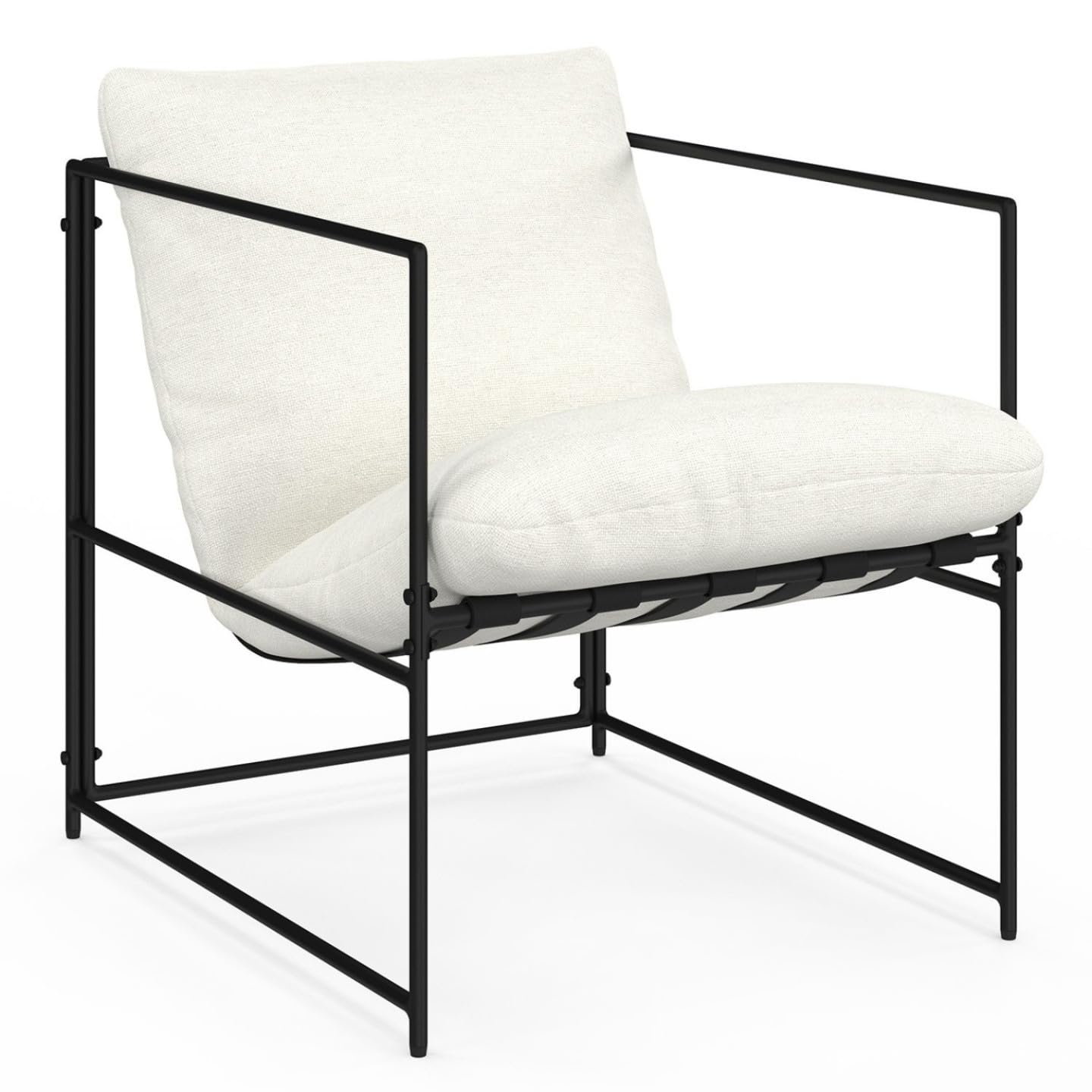IDMarket - Sillón tapizado ULYSSE estructura de metal y cojín blanco