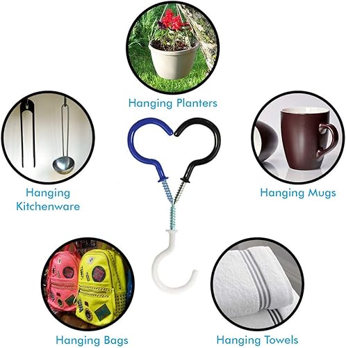 Miniatura 7 de Ganchos para tornillos de techo de 2 pulgadas, 15 piezas con funda reutilizable, con revestimiento de vinilo, ganchos de rosca para colgar (azul)