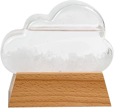 Weather Predicting Storm Cloud Glass Decorative with Wooden Base