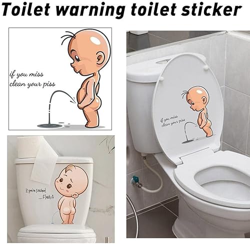 Miniatura 7 de Divertidas calcomanías de inodoro  Calcomanías de micción de dibujos animados para tapa Wc removibles autoadhesivas papel decorativo baño para el