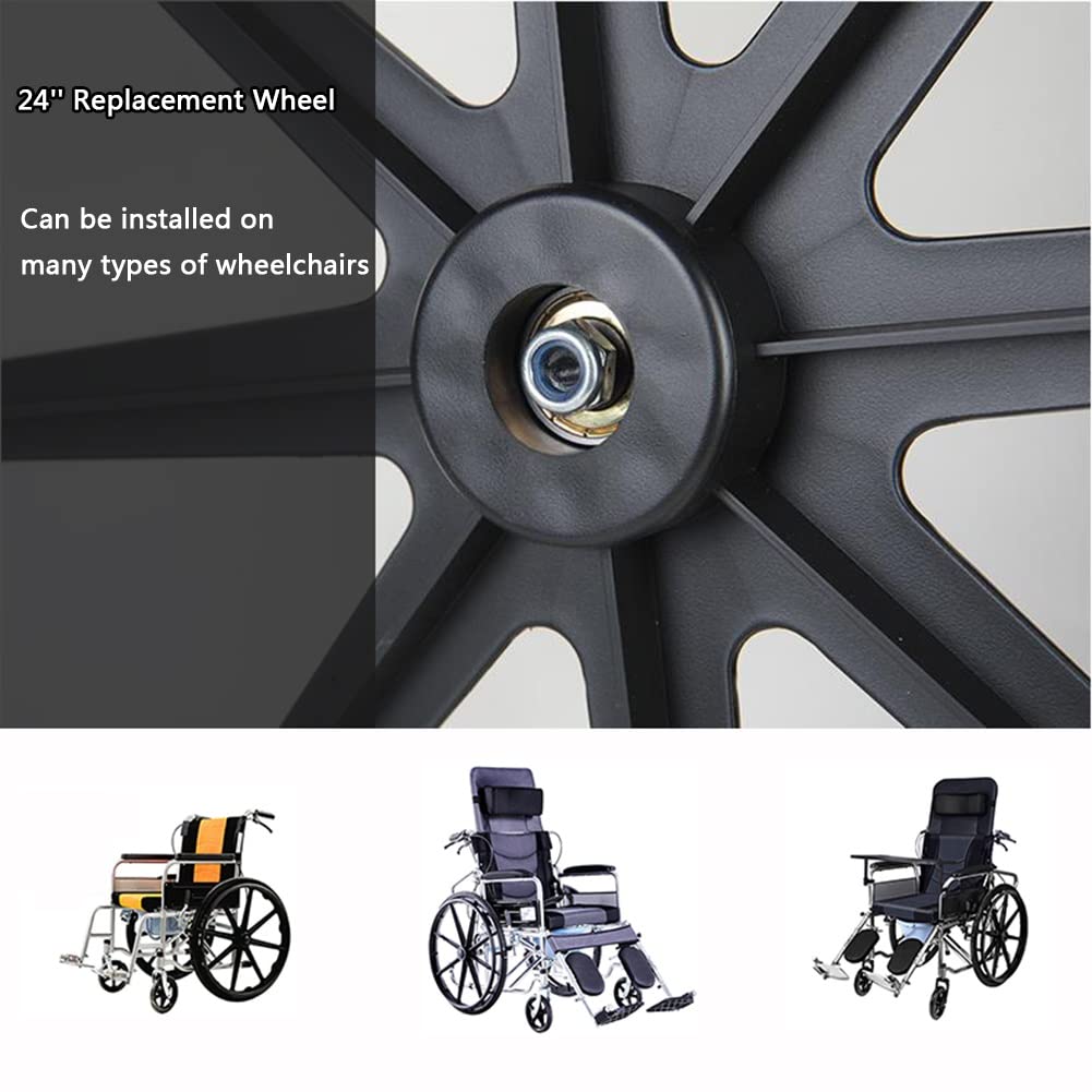 24-Zoll-Ersatzräder für Rollstühle, Zubehör für die Hinterräder von Rollstühlen, Vollreifen ohne Luft, Rad aus Aluminiumlegierung, Lager: 12 mm (Größe: 24 Zoll/59 cm (2 Stück))