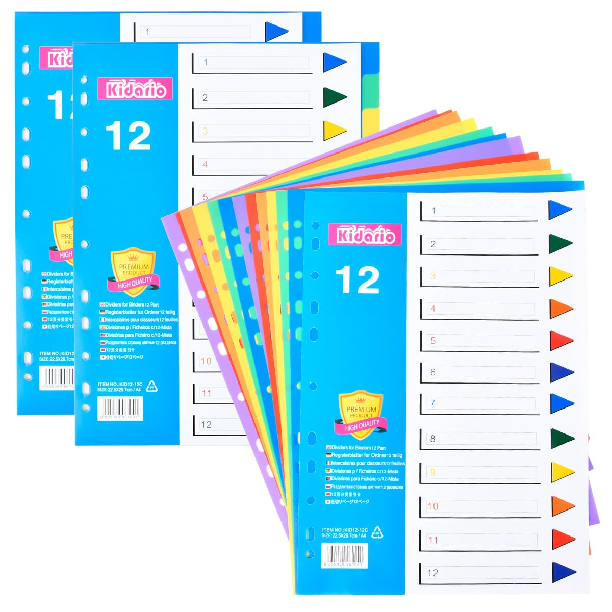 A4 File Dividers, 12 Part Wide Subject Dividers, 5 Pack Card Folder