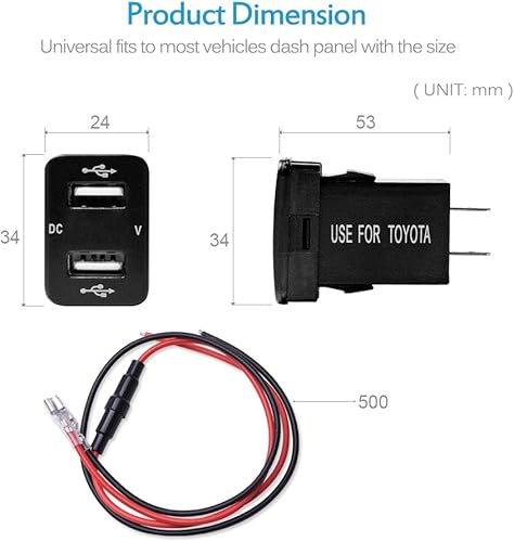 Miniatura 6 de MICTUNING Enchufe de alimentación de cargador USB dual de 2.1 A con voltímetro digital, luz LED azul para smartphone, iPhone, iPad, PDA portátil,