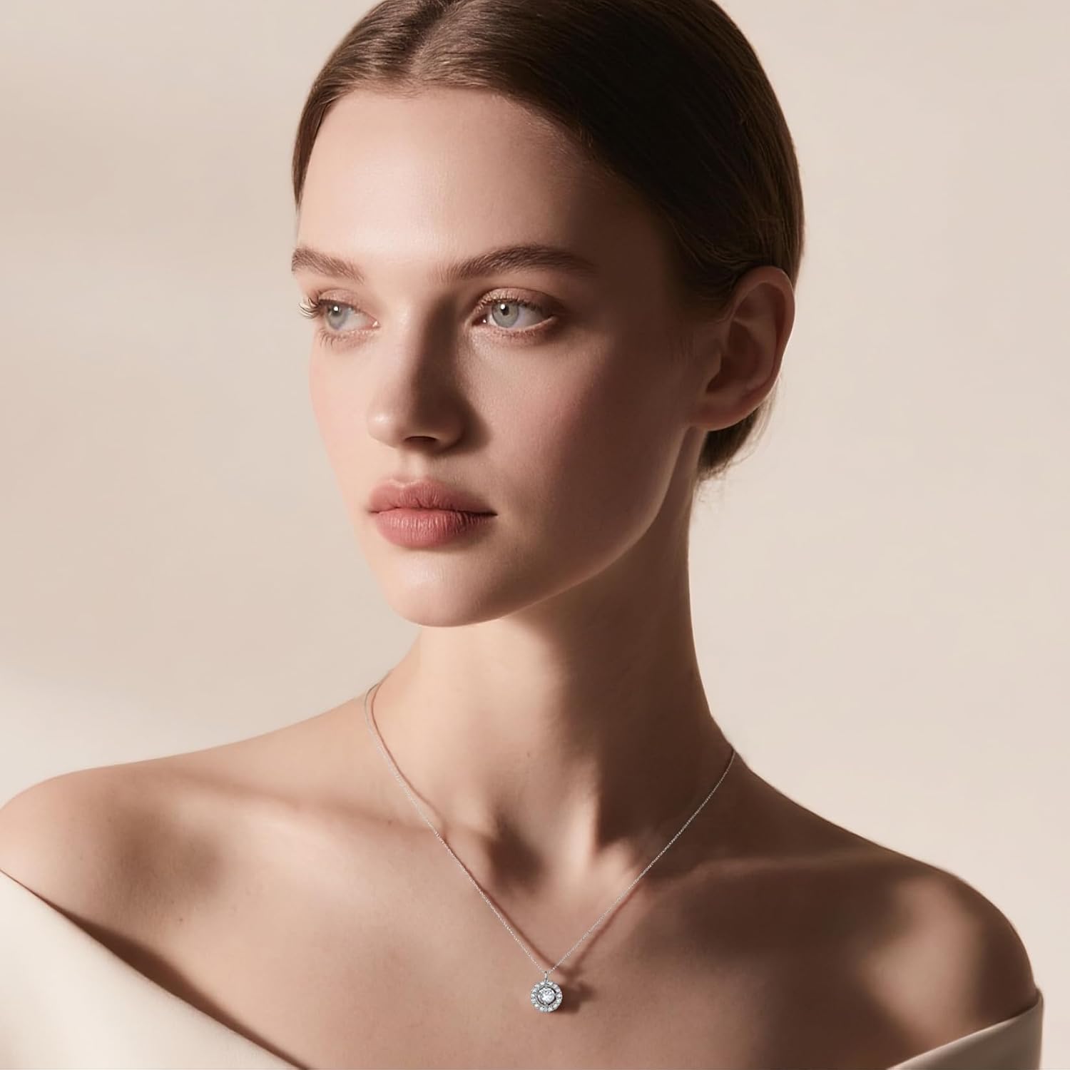 SLUYNZ Solid 925 Sterling Silver CZ Circle Necklace Choker for Women Teens Diamond Round Pendant Necklace - Image 3