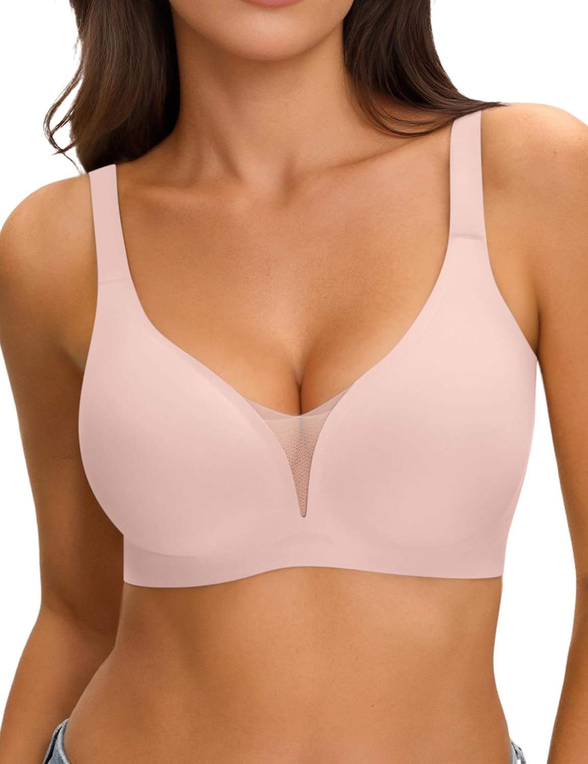 LUCKMEEY Jelly Bras for Women No Underwire V Mesh Push Up Bralette with W-Shape Support, Wireless Seamless Bra (U/Cross)